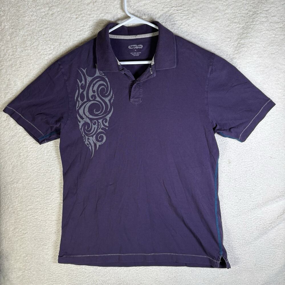 Crazy Shirts Polo Mens XL Purple Pima Cotton Tribal Design Print Hawaii Somoan